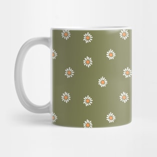 Boho Floral Pattern Delicate Daisy Wild Flowers Daisies Olive Green Mug
